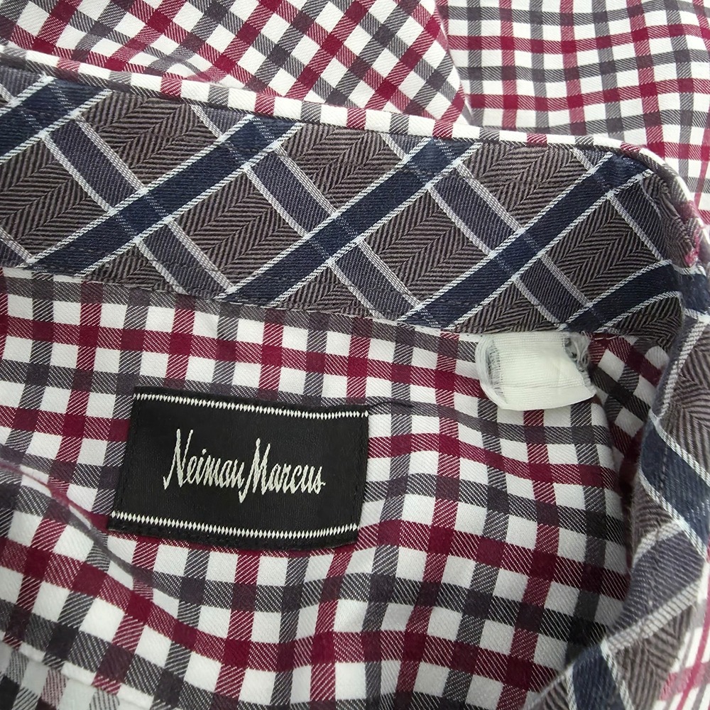 Neiman Marcus Shirt Mens 2XL Check Button Up Long‎ Sleeve Casual Preppy - Picture 10 of 13